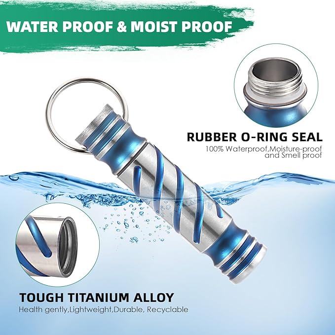 JJFox Keychain Pill Holder Small Pill Container Titanium Pill Case Pill Fob Pill Necklace Pill Container Keychain Portable Edc Metal Pill Case for Men and Women