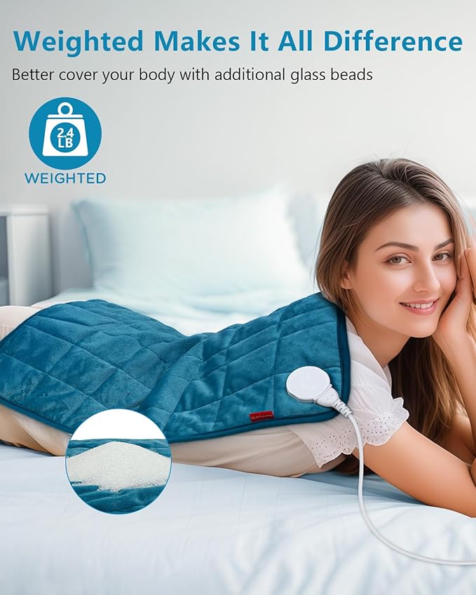 Comfytemp Weighted Heating Pad for Back & Period, 20"x24" Extra Large Electric Heat Pad, Birthday Gifts for Women Men Mom Dad & Mother Day Gift, 2.4 lb Heated Pad for Neck Shoulder Leg, 2H Auto-Off
