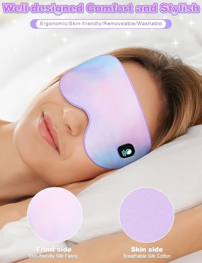Heated Eye Mask-Cordless Warm Eye Compress Heated Eye Mask for Dry Eyes, Blepharitis,Light Blocking Heat Eye Mask for Men Women, Electric Warm Eye Mask for Airplane Sleeping for Travel (Colorful)
