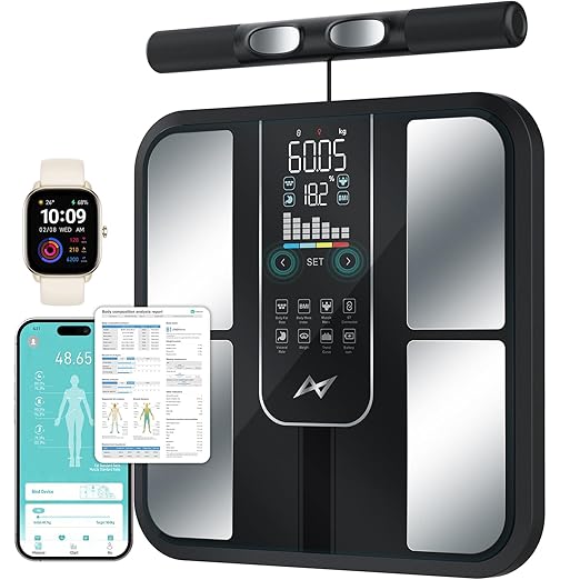 AXV Scale for Body Weight, 8-Electrode Smart Digital Bathroom Scale with BMI Body Fat Muscle Mass, Body Composition Scale, 7-in-1 Large VA Display