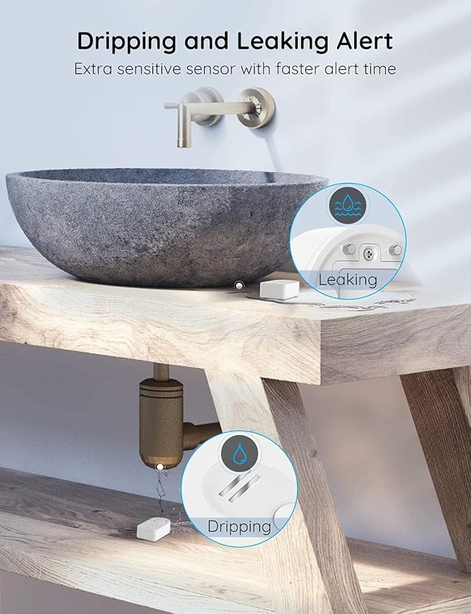 Govee WiFi Water Sensor 1 Pack, Smart Water Leak Detector, 100dB Adjustable Alarm Suit for Home and Basement, Water Leak Alert with Email & APP Push (Only Support 2.4G Wi-Fi)