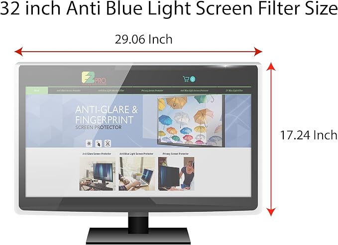 Premium Anti Blue Light Screen Filter for 32 Inches Computer Monitor, Screen Filter Size is 17.3" Height x29 Width, Blocks Harmful Blue Light, Reduce Digital Eye Strain Help Sleep Better