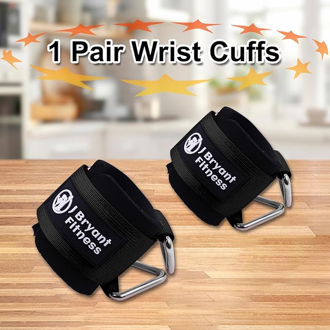 J Bryant Fitness Wrist Cuffs for Cable Machines – Heavy Duty Adjustable Wrist Straps with 7mm Neoprene Padding for Strength Training, Pull Exercises, and Forearm Support