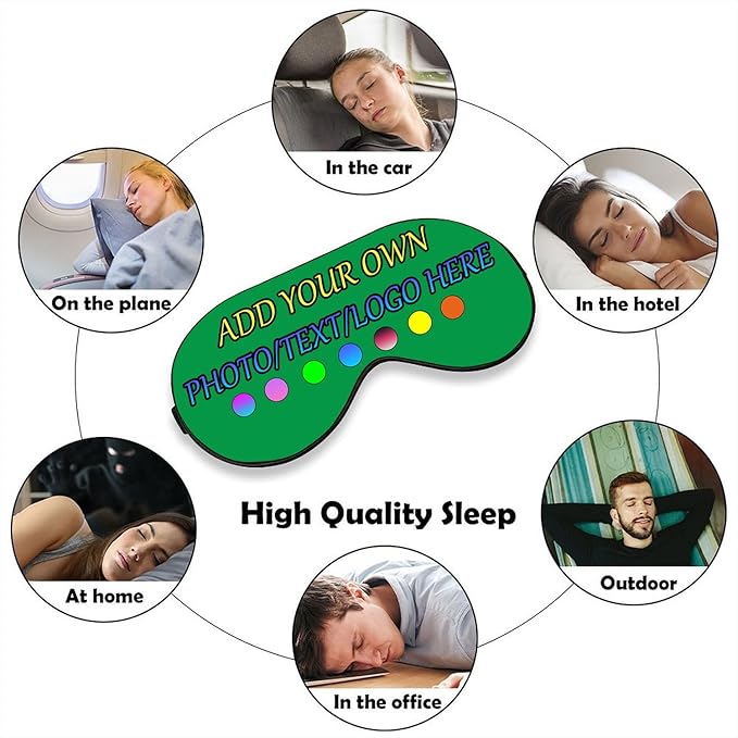 Personalized Eye Mask, Custom Eyeshade Blindfold Add Your Design Image Text Customized Eye Cover with Adjustable Strap for Sleeping Travel Work Naps Blocks Light, Green