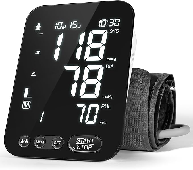 Blood Pressure Monitor Upper Arm BP Machine for Home Use Accurate Large Adjustable 8.7"-16.5" Cuff LCD Backlit Display with Carrying Bag, Black