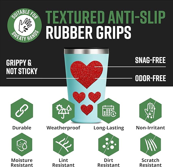 Dragon Grips Heart Stickers - 10 Pcs Clear Heart-Shaped Rubberized Grip Stickers - Waterproof, Multi-Purpose, Non-Slip, Textured Cell Phone Grip Tape for Laptop, Mouse, Tablet, iPad, iPhone Case