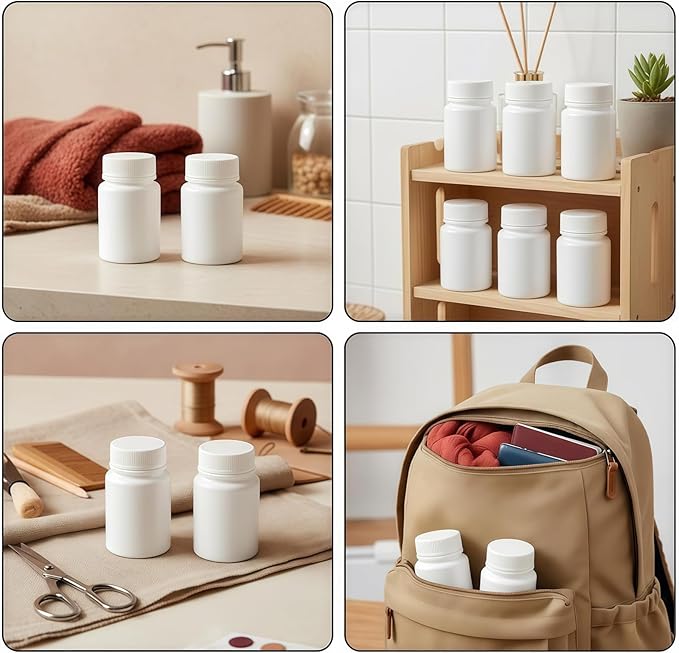 Elandy 12PCS White Plastic Round Container Solid Powder Bottles with Screw Caps Cosmetic Sample Storage Holder Travel Dispenser Holder Organizer (100ml)