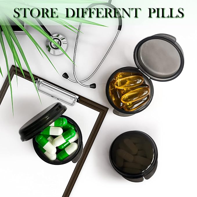 Pill Organizer for Pocket, Mini Pill Box for Pocket Purse, Portable Travel Pill Container, Small Secure Storage for Supplements & Daily Care (Black 6 PCS)
