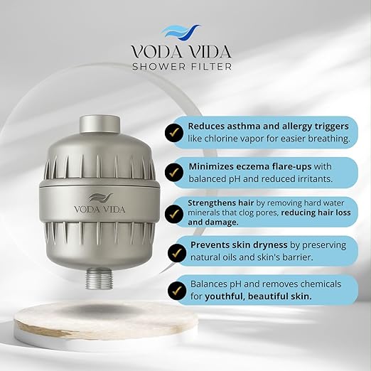 15-Stage Shower Filter for Hard Water | Universal High-Output Cartridge | Removes Chlorine, Heavy Metals for Softer Skin and Hair (15 Stage Shower Filter - Brushed Nickel)