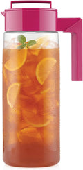 Takeya Airtight Pitcher - Durable BPA-Free Eastman Tritan Odor/Stain-Resistant Leakproof Lid for Iced Tea/Water Easy-Grip Silicone Handle Spill-Free Spout Fridge-Friendly Made in USA 2 Quart/Raspberry