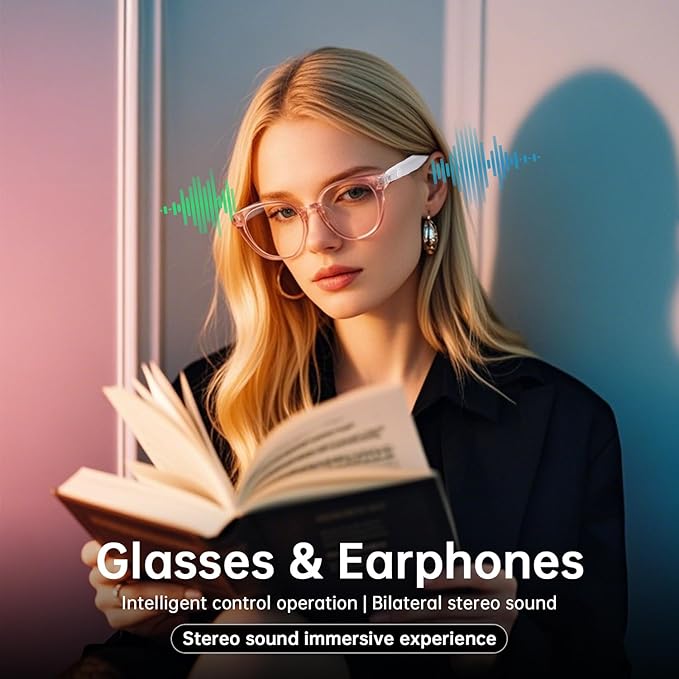 Smart Glasses for Women, Blue Light Filtering Lenses，Bluetooth 5.3, Audio & Mic, Intelligent Touch,Open-Ear Clear Sound Audio Glasses with Bluetooth, Ultralight Comfortable Design for Working.