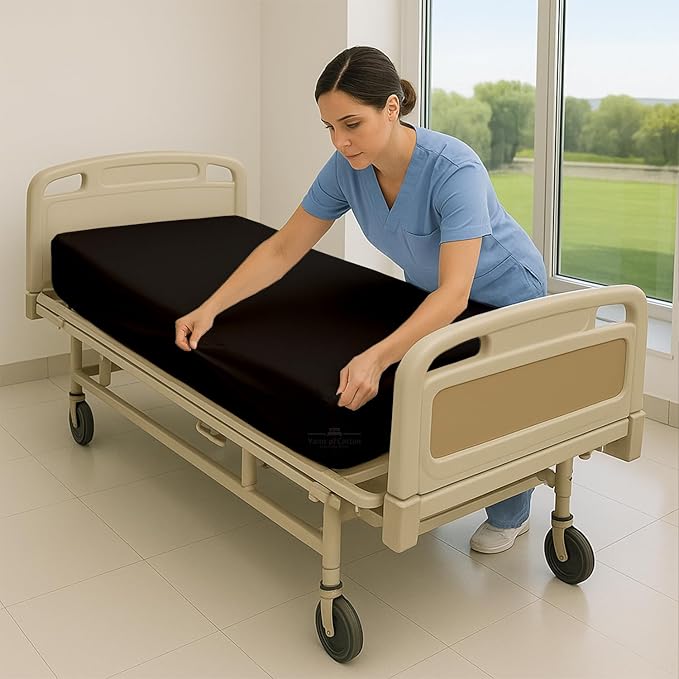 6 Pack Fitted Hospital Bed Sheets - Soft Microfiber Hospital Fitted Sheet - Hospital Bed Fitted Sheets (Black, 36" x 84" x 12")