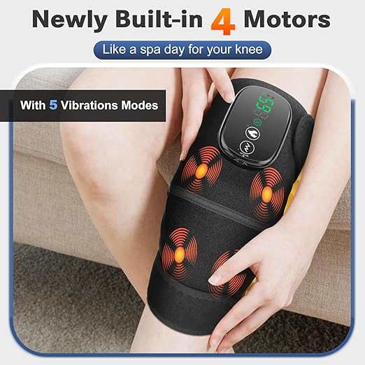 Portable Knee Massager for Pain Relief, Knee Heating Pad for Knee Pain, Knee Massager with Heat, Heated Knee Massager, Newly 4 Powerful Motors, 5 Heats and 5 Massage Modes