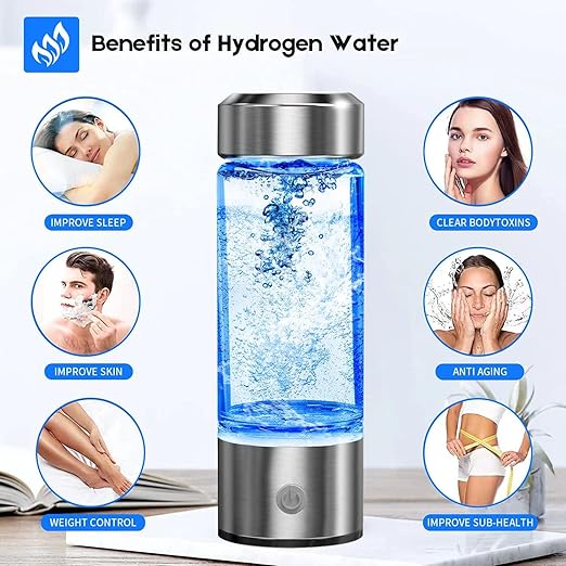 SHINKAI Hydrogen Water Bottle 450ml Portable Hydrogen Ionizer with SPE/PEM Technology, Rechargeable Hydrogen Rich Water Generator for Home, Office, Travel & Gym (Silver)