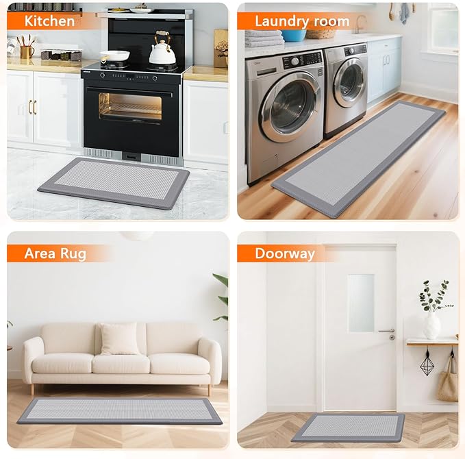 Kitchen Mats, 2PCS Kitchen Rugs for Floor, Cushioned Anti-Fatigue Mats for Kitchen Floor, Non-Slip Standing Desk Mat for Sink, Home, Laundry & Office, 17.3"x30"+17.3"x59" (Grey)