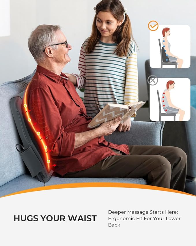 CooCoCo Shiatsu Back Massager for Pain Relief Deep Tissue, FSA Eligible, HSA Lower Back Massager with Heat, 4D Rolling Up and Down Back Massage, 2X Larger Heating Area and Faster Heating(Corded)