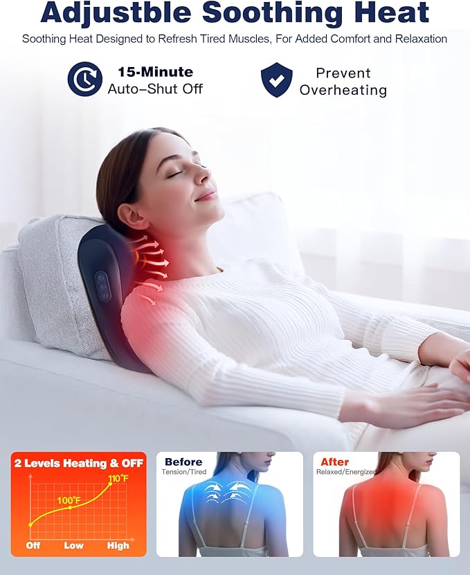 Shiatsu Back and Neck Massager with Heat – Deep Kneading Massage Pillow for Relaxation – Corded Design for Full Body Use – for Your Loved Ones