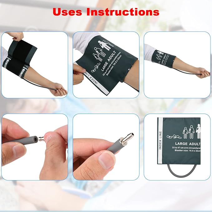 Cosmos Blood Pressure Monitor Replacement Cuff with Metal Air Hose Connector for Blood Pressure Monitor and Machine for 33-47 cm Upper Arm Circumference (Large Adult Size)