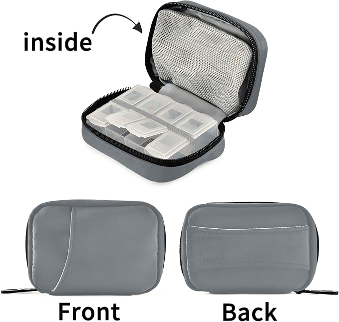 Naanle 7 Day Pill Case Travel Pill Organizer Bag with Zipper Portable Weekly Case Compact Size for Vitamin Supplement Holder, Solid Color Grey