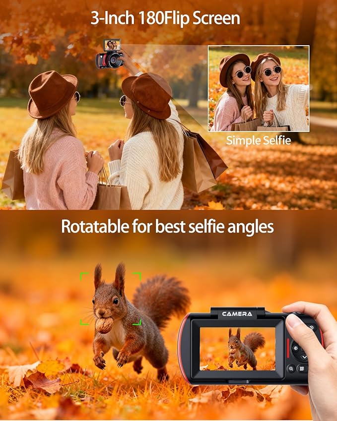 4K Digital Camera for Photography Autofocus,64MP WiFi Vlogging Camera with 3” 180° Flip Screen for YouTube,18X Zoom Travel Camera for Beginners,32GB Card & Rechargeable Battery (Black)