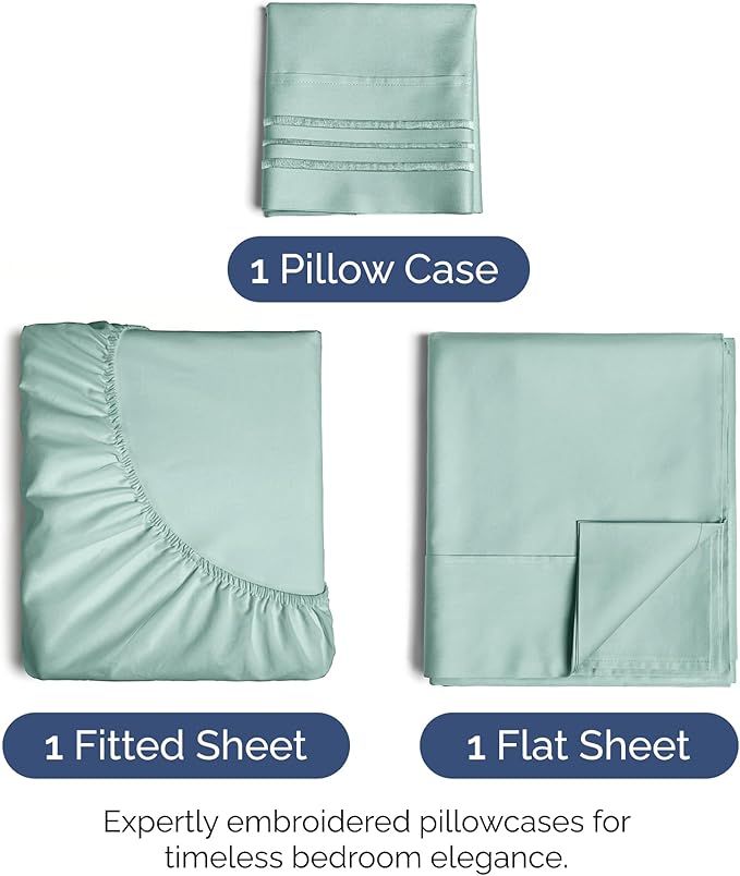 Twin XL Size 3 Piece Sheet Set - Extra Soft, Breathable & Cooling - Hotel Luxury Durable Bed Sheets for Women & Men - Deep Pockets, Easy-Fit & Wrinkle-Free - Light Teal Oeko-Tex