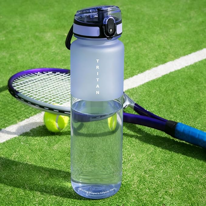 32oz Water Bottle with Chug Lid, Frosted & Clear Tritan BPA-Free, Leakproof, Wide Mouth, Portable Sports Water Bottle for Gym, Office, Travel, Outdoor (Lavender)