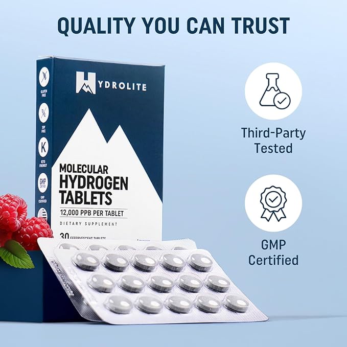 HydroLite Molecular Hydrogen Tablets for Drinking Water with Magnesium | Highest Concentration H2 12,000 PPB | Antioxidant, Detox | Made in USA, 30 Tablets (Unflavored)