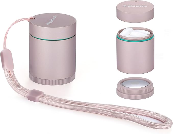 Pill Case Compatible with AirTag, Waterproof Aluminum Pill Box for Travel, Portable Single Day Pill Holder for Medicine Vitamin Fish Oil or Earplugs, Jewelry and Pill Storage (Pink)