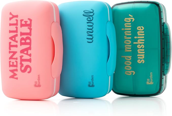Cute, Large Pill Organizer – Big Silicone Travel Case for Vitamins & Supplements in Blue/Unwell