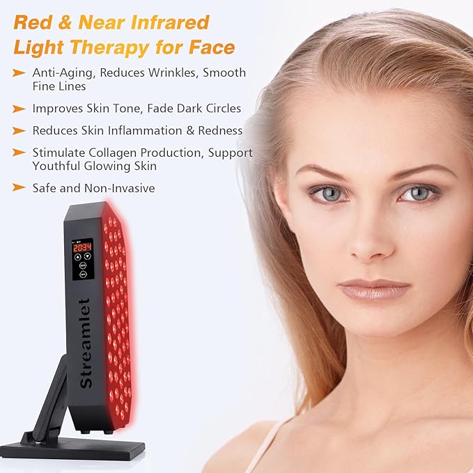 Red Light Therapy Panel for Face, Body, 660nm 850nm Near Infrared Light Device with Timer, 60 Dual Chip Clinical Grade LEDs for Skin Health, Recovery, Pain, Improve Sleep, Energy, Anti Aging
