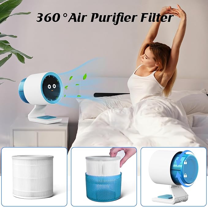 Desk Fan, Small Fan for Bedroom , Portable Fan with Air Purifier,Personal Fan with Four Different Emotions,Desk Fans Small Quiet,4 Speed Adjustment,Cooling Fan for Home, Office, Bedroom(5000mAh)
