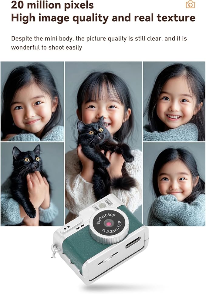 Zunate Mini Keychain Camera 1080P FHD with 32GB Card, Retro Digital Camera with 0.96 Inch Color Screen, 6 Filters, LED Flash, Portable Vintage Video Recorder for Travel Study Kids Gift (Green)