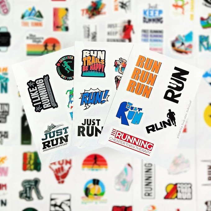 BulbaCraft Running Stickers for Water Bottles, Run Stickers and Decals, Runner Decals - Running Themed Party Decorations, Presents for Marathon Runners Men, Gifts for Women & Men