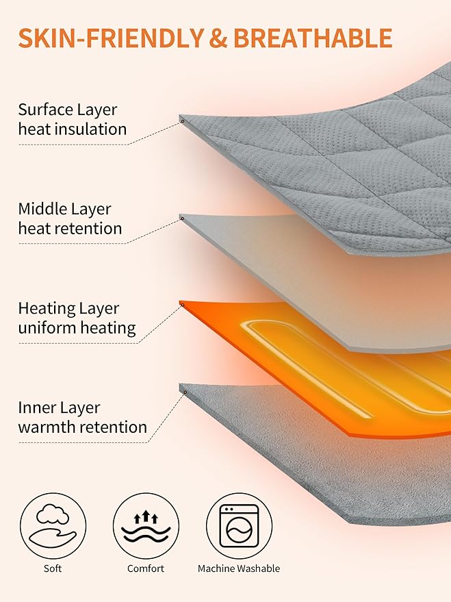Portable Heating Pad with Battery, Weighted Heating Pad with 3 Heat Levels, Electric Cordless Heat Pad for Back, Neck, Shoulder, Abdomen, Leg, 12"x24", Indoor & Outdoor Travel, Gifts for Women Men