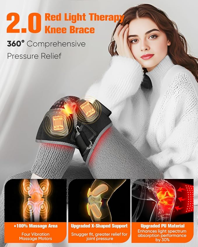 CRAZYTECH 3D Red Light Therapy for Knee, FSA Eligible HSA 5000mAh Cordless Knee Massager with 4 Vibration Areas, Infrared Heating Pad Wrap Device for Knee Elbow Shoulder, 660nm 850nm