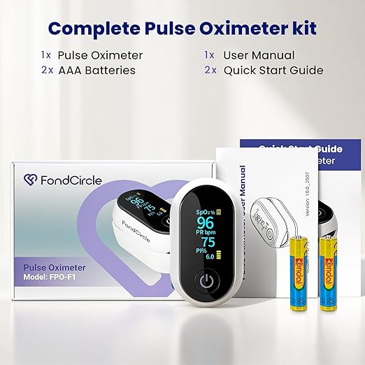 Bluetooth Pulse Oximeter Fingertip, Smart Blood Oxygen Saturation Monitor with App for Sports & Aviation, Accurate SpO2 & Heart Rate Reader with Full OLED Screen, Perfusion Index, Batteries Included
