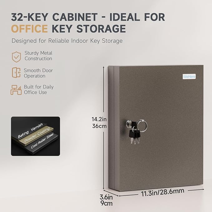 32-Keys Key Lock Box, Wall Mount Key Cabinet with Magnetic Door and Tags, Security Key Holder Lockbox for Home, Garage, Car Key Storage for School, Small Office, Valets, Hotels