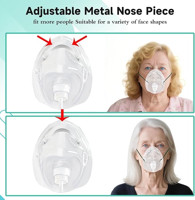 3 Pack Oxygen Masks for Face Adult, L Size Oxygen Mask with 6.6' Ft Tubing and Adjustable Elastic Strap- NO Cup-White