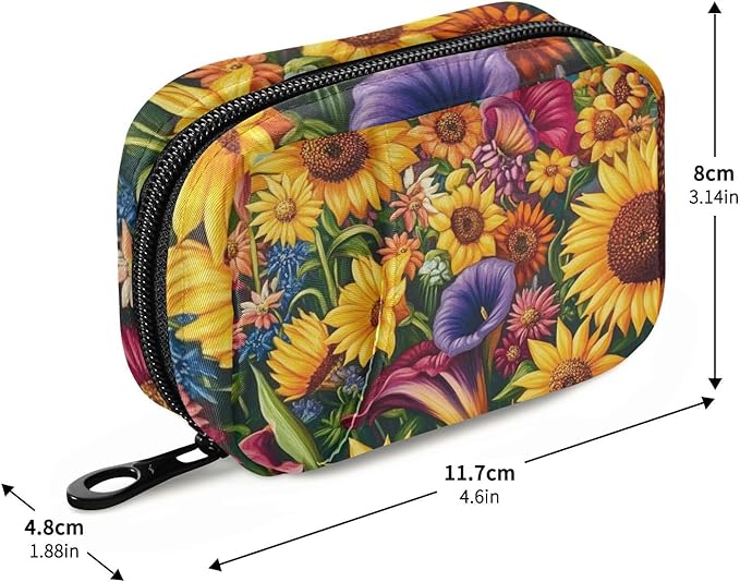 Travel Pill Case Sunflowers Flowers Leaf Weekly Small Pill Box 7 Day Pill Box Pill Organizer Bag