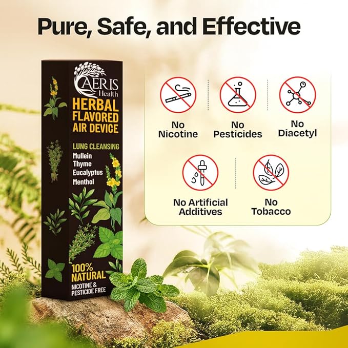 Herbal Flavored Air Device | 100% Natural Mullein, Thyme, Eucalyptus & Menthol | Smokeless Inhaler | Crisp Menthol Freshness for Clean Breathing