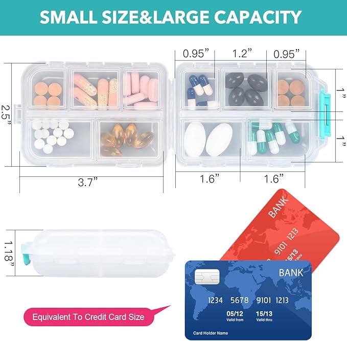 Travel Pill Organizer with Medicine Labels, 10 Compartments Travel Pill Box Medicine Organizer Purse Pill Case Daily Pill Container (White, 189 Lables)