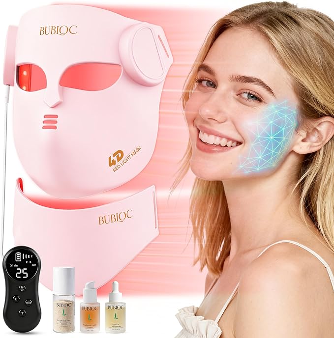 4D Red Light Therapy for Face with 400 LEDs,8+1 Color Light Therapy Mask for 4 Modes, 850nm Near Infrared Red Light Mask, 4000mAh Portable Rechargeable Led Face Mask Remote Control for Home & Travel