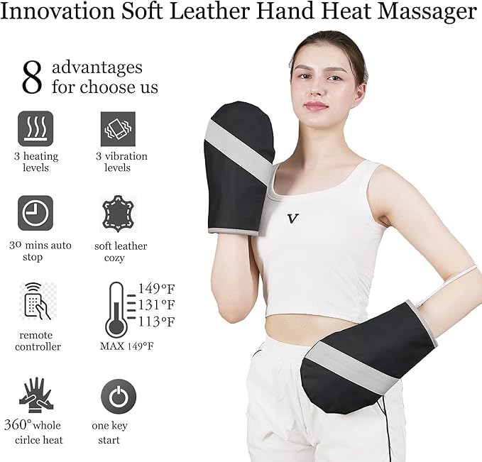 A Pair Electric Hand Massager Machine for Carpal Tunnel Pain Relief with 3 Modes Intensities 3 Heat Levels Fingers Massage,Birthday Gifts for Women Husband,Gifts for Women Men