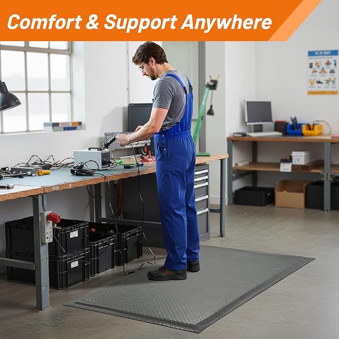 Nisorpa Anti Fatigue Mats Industrial 2' x 7' Ergonomic Standing Mat 15/16" Extra Thick Cushioned Shop Floor Mats Kitchen Mats Heavy Duty Commercial Diamond Plate Support for Leg & Back Pain, Grey