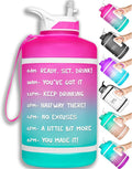 NatureWorks HydroMATE Half Gallon Water Bottle with Time Markers BPA Free Reusable Leak Proof Jug with Straw and Handle 64 oz