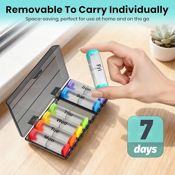 Weekly Pill Organizer 2 Times a Day, Lockable 7 Day AM PM Pill Box for Seniors, Large Travel Pill Case for Vitamins, Fish Oil, Supplements and Medication, Waterproof BPA-Free ABS, Clear