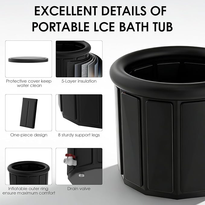 Ice Bath Tub for Athletes - Extra Large Cold Plunge Tub for Muscle Recovery & Cold Water Therapy, Portable Multi-Layer Ice Bath for Home, Gym, Backyard, Spa, Indoor & Outdoor Use (Black, 30X31.5 IN)