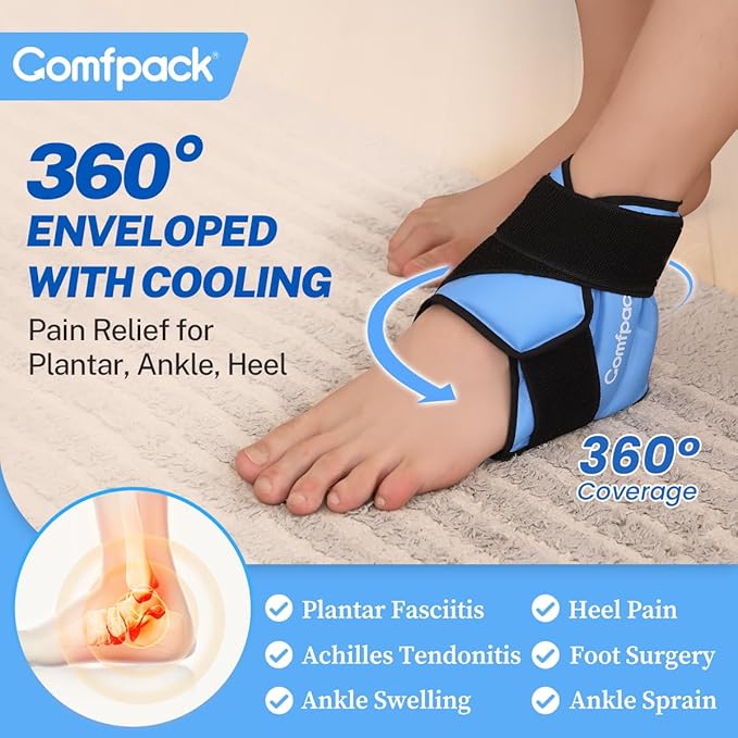 Heel Ice Pack Wrap for Plantar Fasciitis Relief, Ankle Ice Pack Wrap for Swelling, FSA Eligible, Reusable Gel Cold Pack for Foot Pain Relief, Achilles Tendonitis, Ankle Sprain, Heel Pain