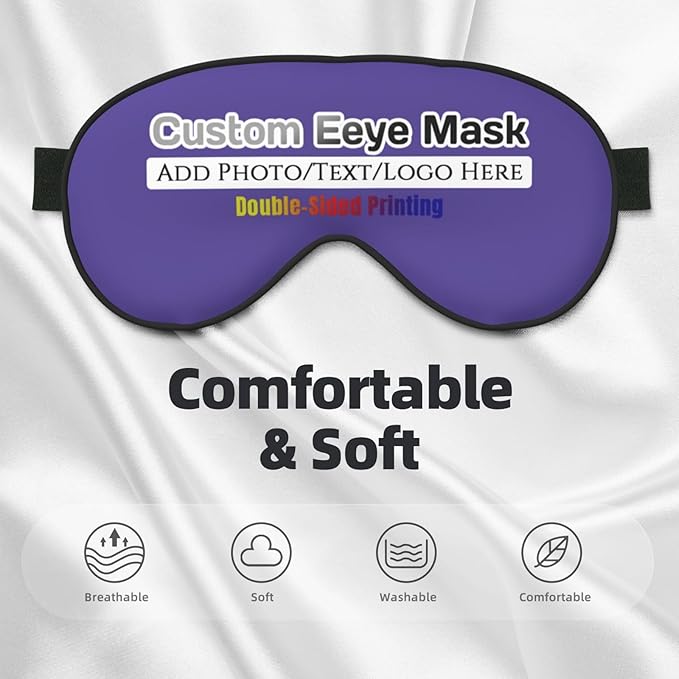 Personalized Eye Mask Add Picture Text Image Logo Custom Travel Sleeping Masks for Home Office Customized Sleep Mask for Men Women Blocks Light Adjustable Strap Lilac