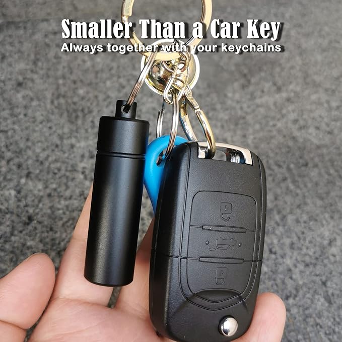 Small Pill Box Waterproof Keychain Pill Holder Portable Travel Pill Container Metal Case with Keyring for Outdoor Camping Travel